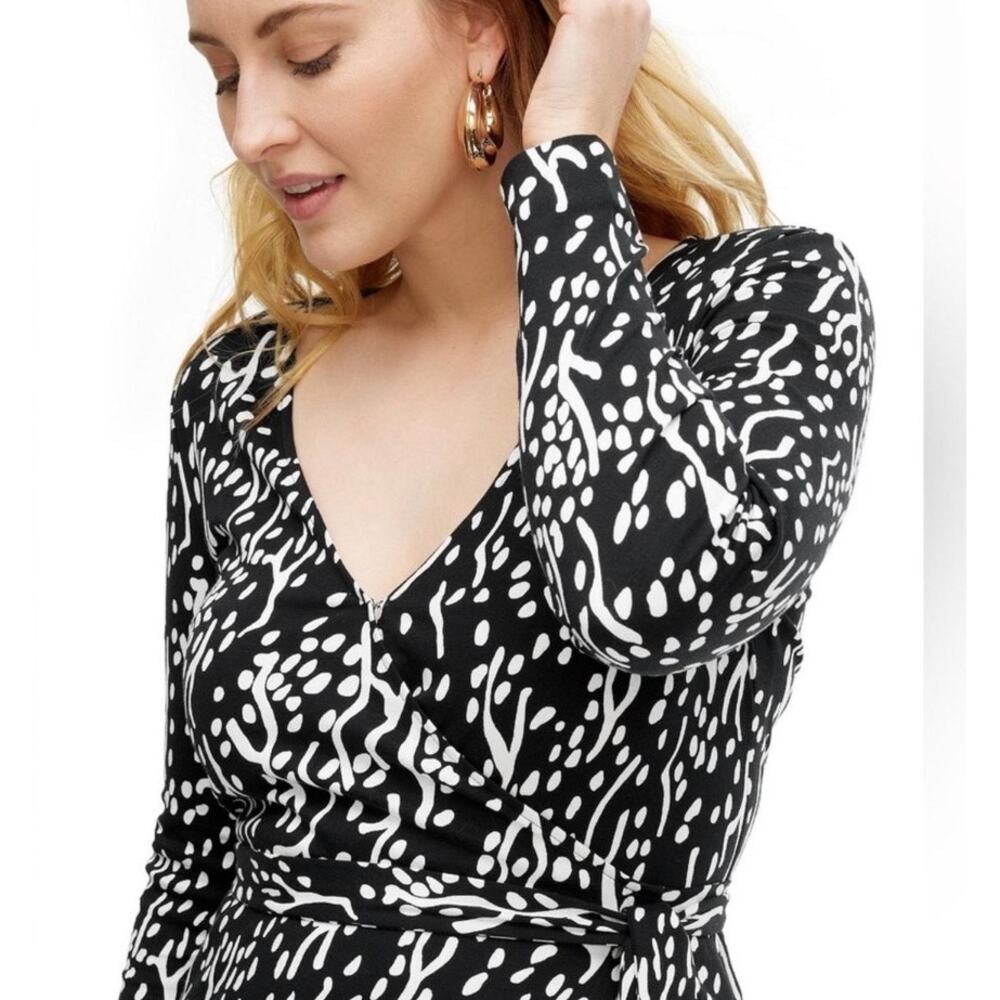 Diane Von Furstenberg Black White Sea Spot Wrap Dress XXL
